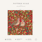 Red Turtle Doves and Mistletoe Christmas napkin pattern scale, showing the full 44 cm by 44 cm design.