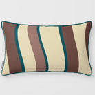 Ribbon Stripe Cocoa & Teal linen-look 50 × 30 cm rectangular cushion, piped, front view.