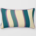 Ribbon Stripe Ink Blue & Lilac linen-look 50 × 30 cm rectangular cushion, piped, front view.