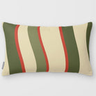 Ribbon Stripe Olive & Tomato linen-look 50 × 30 cm rectangular cushion, plain sewn edge, front view.
