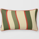 Ribbon Stripe Olive & Tomato linen-look 50 × 30 cm rectangular cushion, piped, front view.