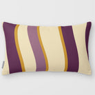 Ribbon Stripe Plum & Saffron linen-look 50 × 30 cm rectangular cushion, plain sewn edge, front view.