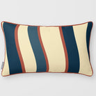 Ribbon Stripe Teal & Persimmon linen-look 50 × 30 cm rectangular cushion, piped, front view.