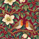 Robins and Christmas Roses napkin print in burgundy
