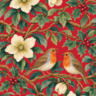 Robins and Christmas Roses napkin print in red