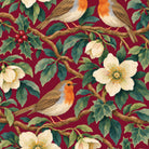 Robins and Christmas Roses table runner print in burgundy
