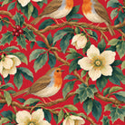 Robins and Christmas Roses table runner print in red