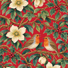 Robins and Christmas Roses tablecloth print in red
