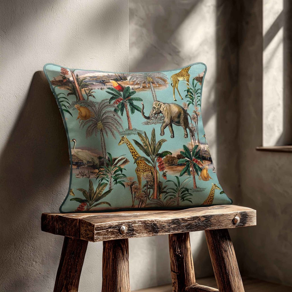 Safari Voyage | Sustainable Velvet Cushion - Blue Surf 40 x 40 cm Piped by Izabela Peters