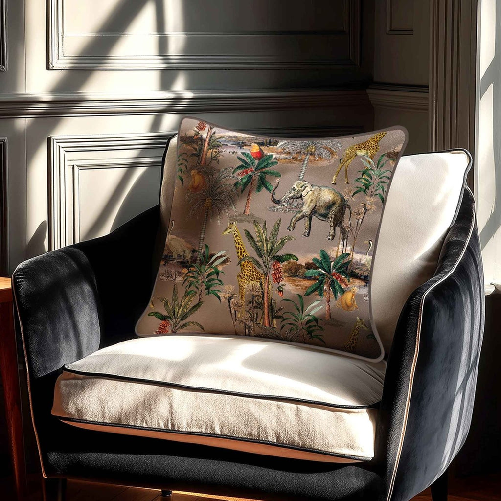 Safari Voyage | Sustainable Velvet Cushion - Dovedale Stone 40 x 40 cm Piped by Izabela Peters