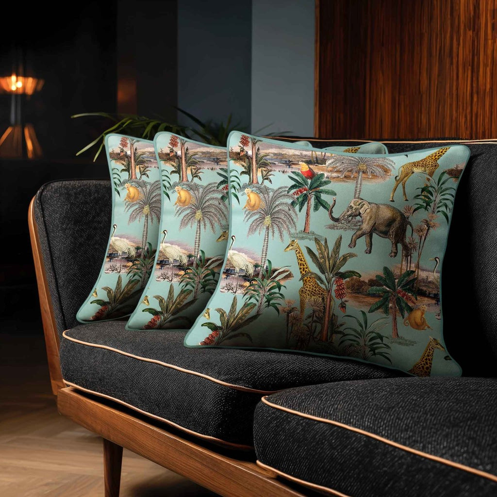 Safari Voyage | Sustainable Velvet Cushion - Blue Surf 40 x 40 cm Piped by Izabela Peters