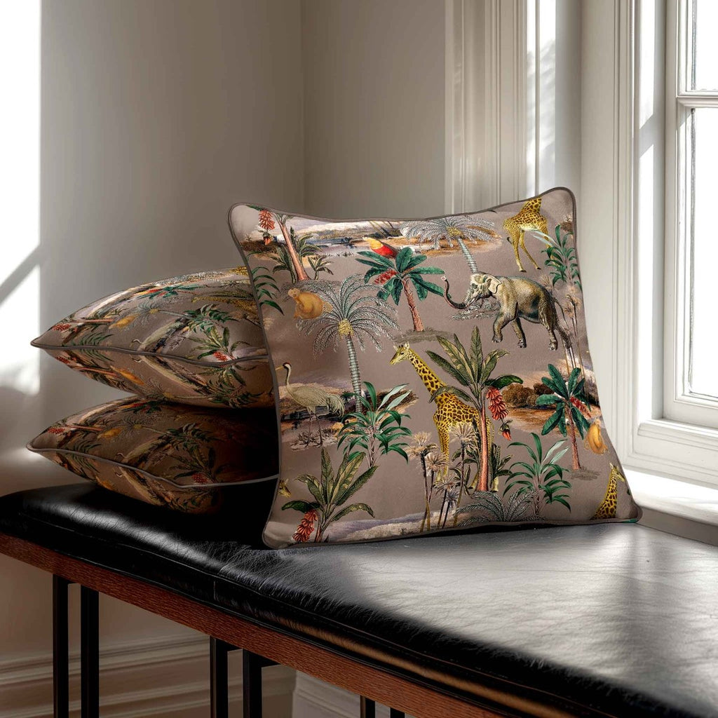 Safari Voyage | Sustainable Velvet Cushion - Dovedale Stone 40 x 40 cm Piped by Izabela Peters