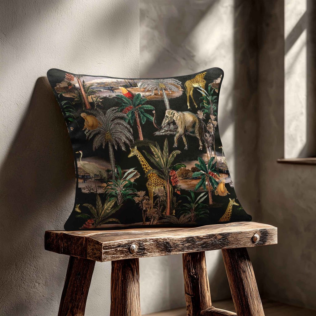 Safari Voyage | Sustainable Velvet Cushion - Charcoal 40 x 40 cm Piped by Izabela Peters