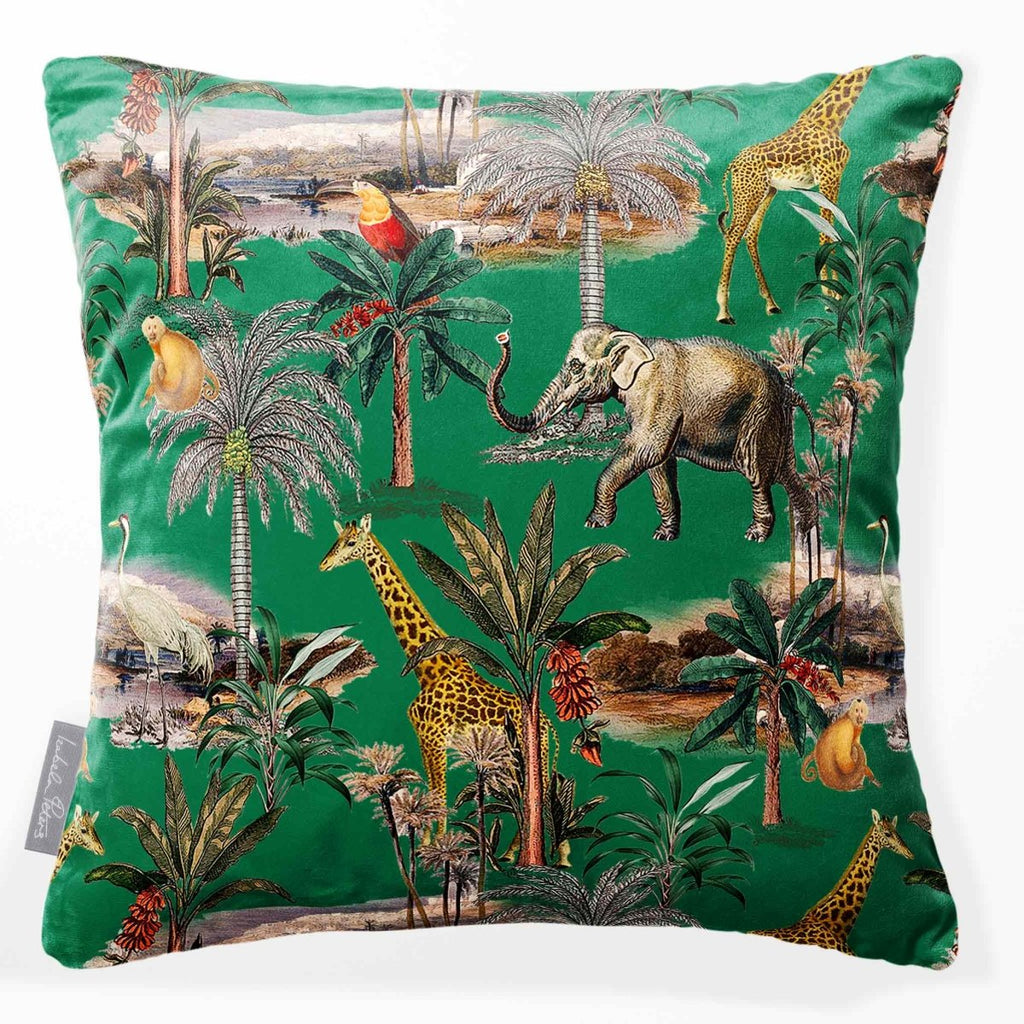 Safari Voyage | Sustainable Velvet Cushion - Emerald Green 40 x 40 cm Smooth by Izabela Peters