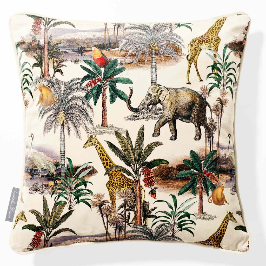 Safari Voyage | Sustainable Velvet Cushion - Ivory Cream 40 x 40 cm Piped by Izabela Peters