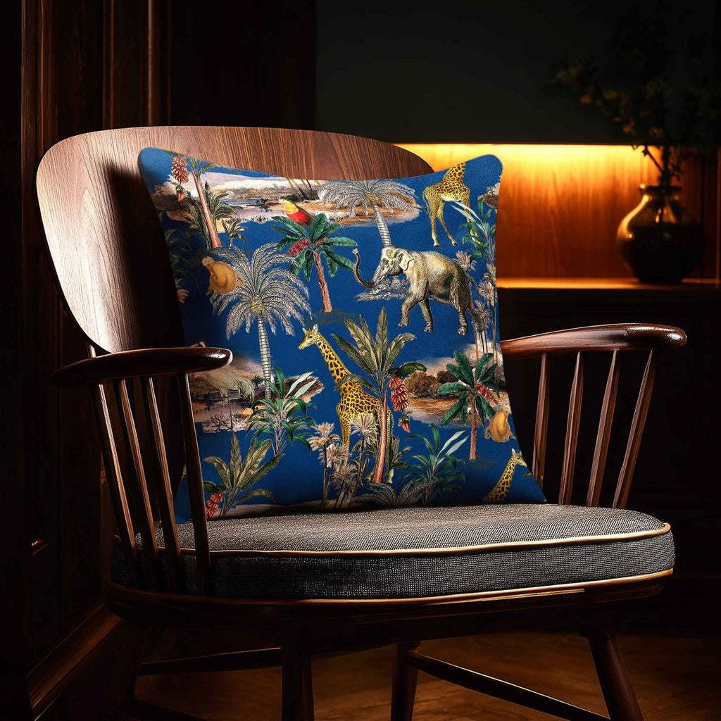 Safari Voyage | Sustainable Velvet Cushion - Estate Blue 40 x 40 cm Standard by Izabela Peters