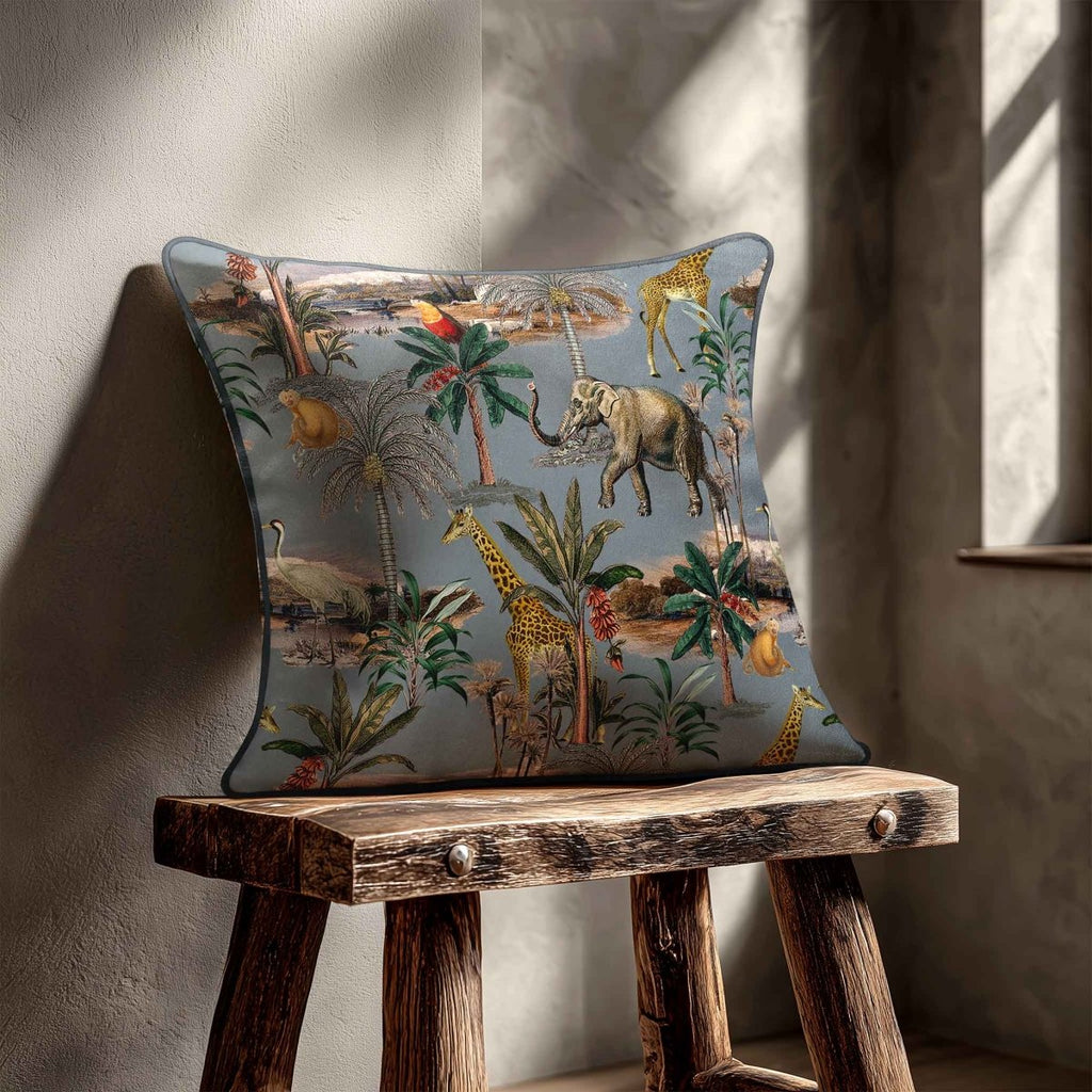 Safari Voyage | Sustainable Velvet Cushion - French Grey 40 x 40 cm Piped by Izabela Peters