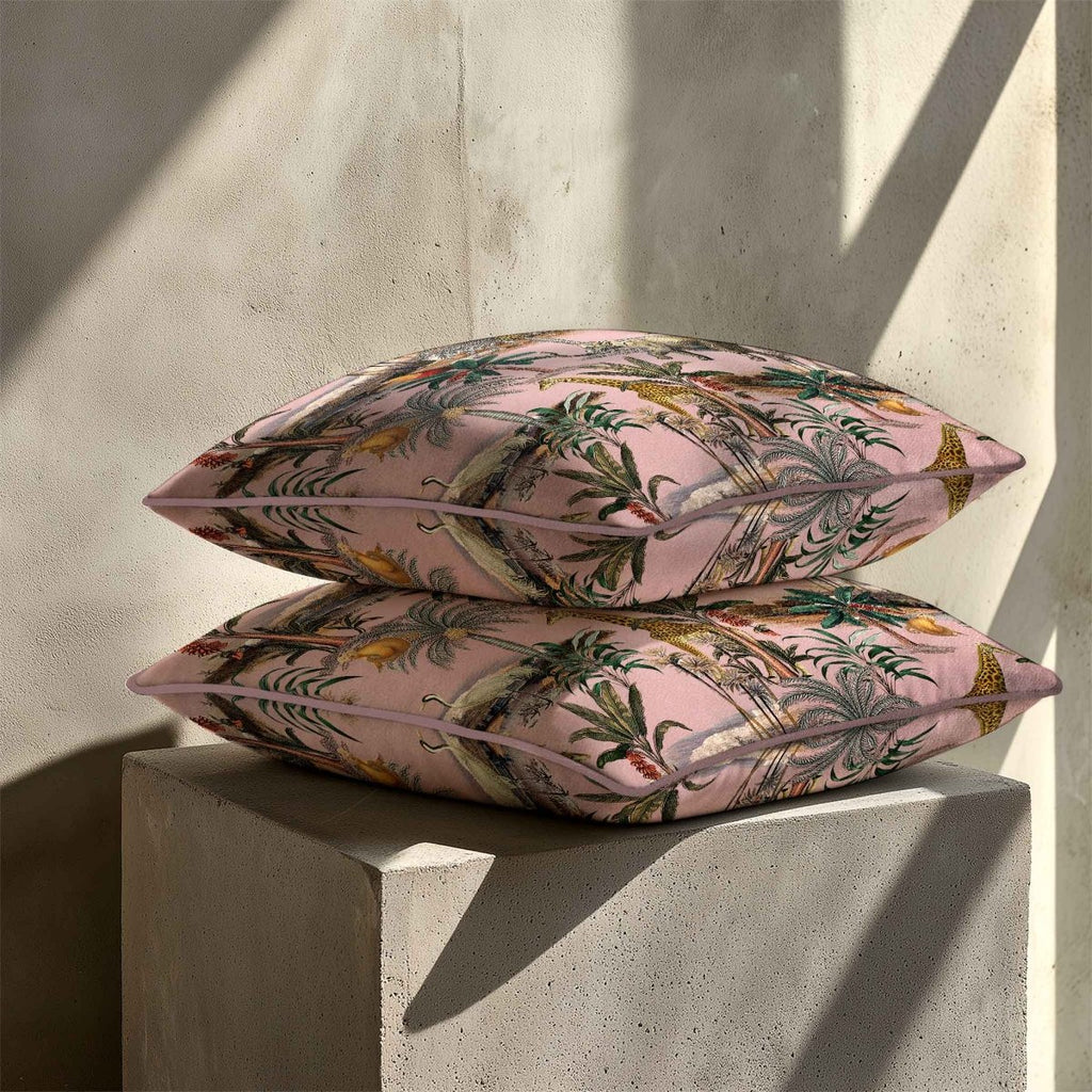 Safari Voyage | Sustainable Velvet Cushion - Rosewater 40 x 40 cm Piped by Izabela Peters