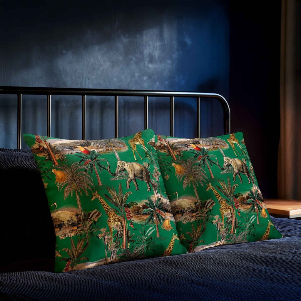 Safari Voyage | Sustainable Velvet Cushion - Emerald Green 40 x 40 cm Standard by Izabela Peters