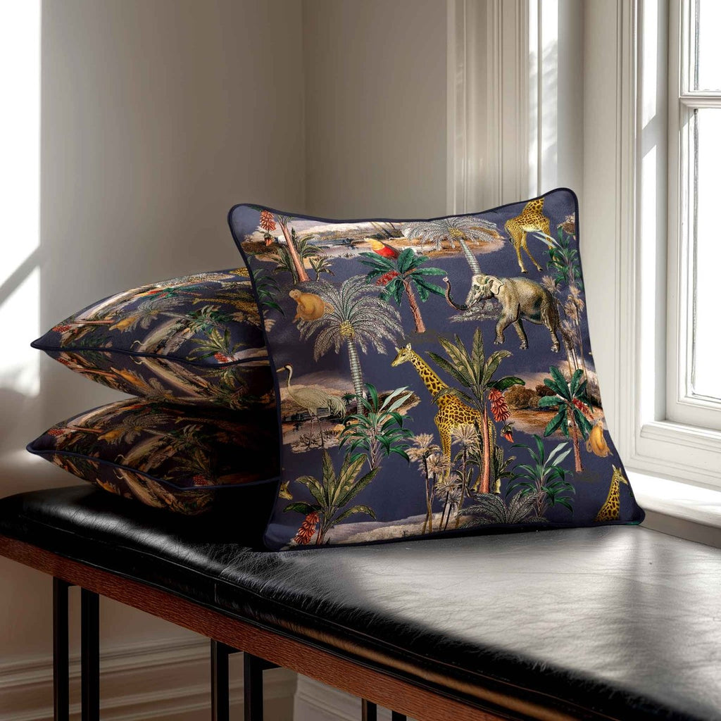 Safari Voyage | Sustainable Velvet Cushion - Graphite 40 x 40 cm Piped by Izabela Peters