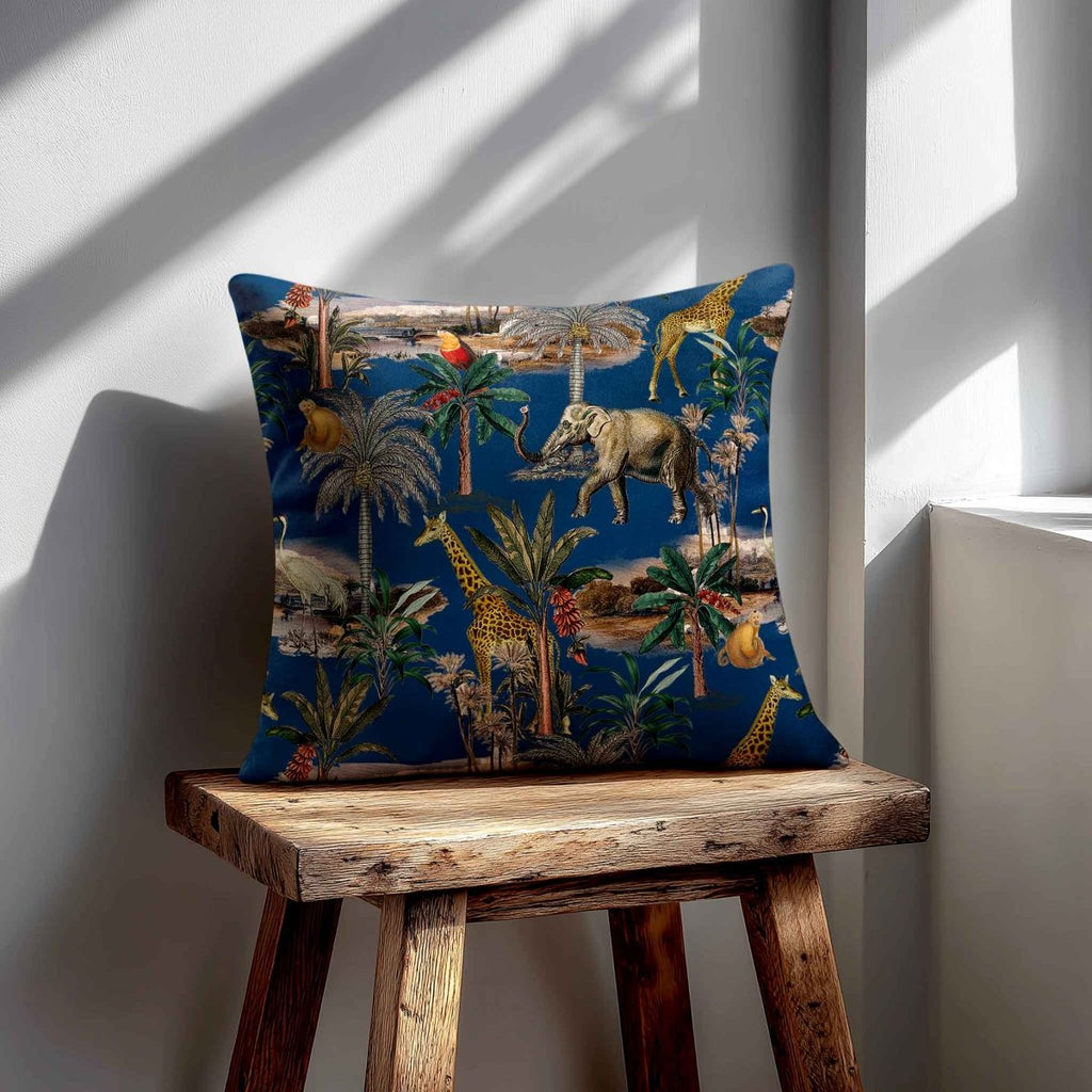 Safari Voyage | Sustainable Velvet Cushion - Estate Blue 40 x 40 cm Standard by Izabela Peters