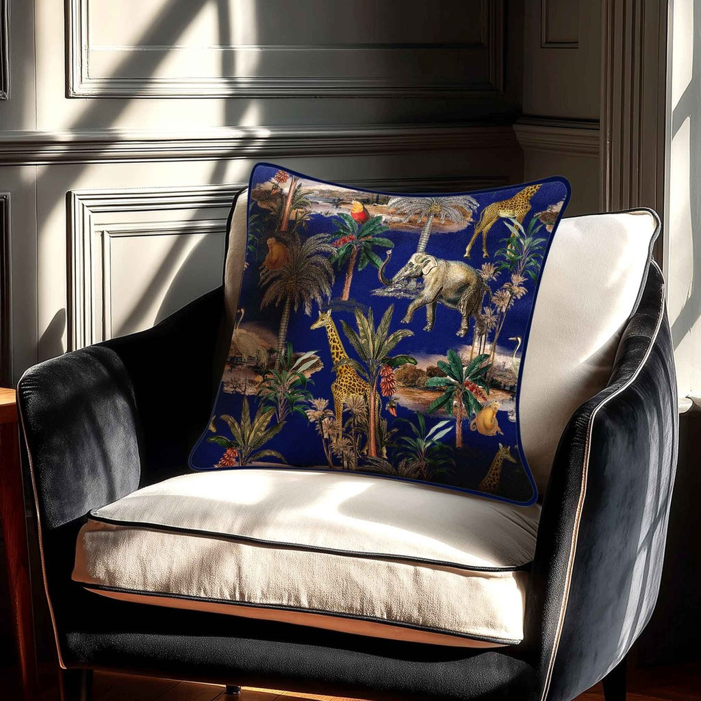 Safari Voyage | Sustainable Velvet Cushion - Midnight 40 x 40 cm Piped by Izabela Peters