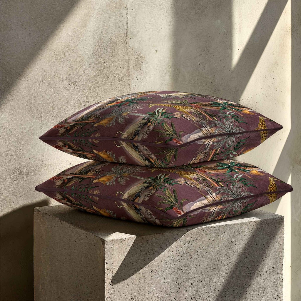 Safari Voyage | Sustainable Velvet Cushion - Italian Grape 40 x 40 cm Piped by Izabela Peters