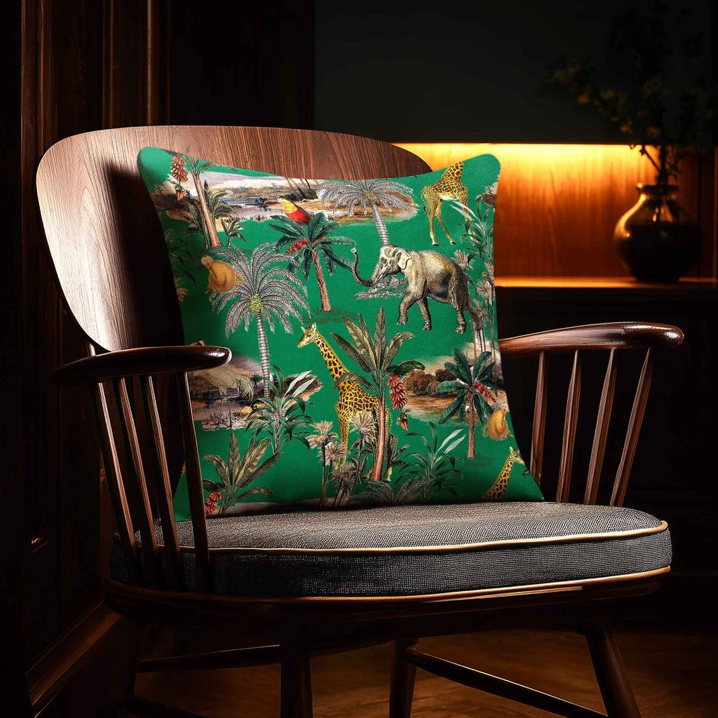 Safari Voyage | Sustainable Velvet Cushion - Emerald Green 40 x 40 cm Standard by Izabela Peters