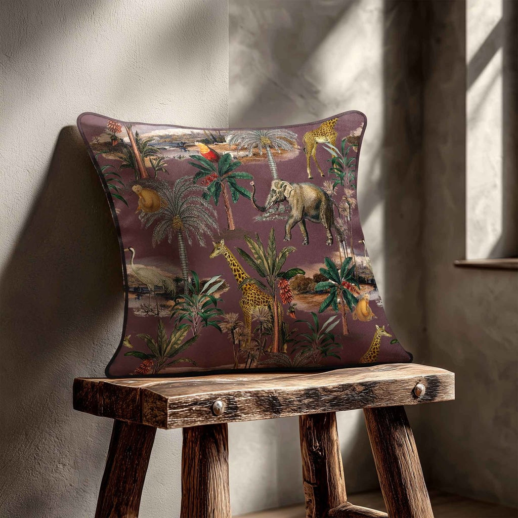 Safari Voyage | Sustainable Velvet Cushion - Italian Grape 40 x 40 cm Piped by Izabela Peters