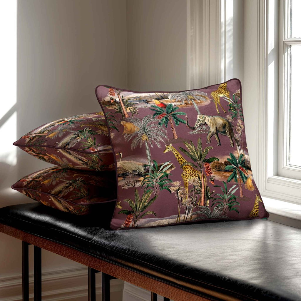 Safari Voyage | Sustainable Velvet Cushion - Italian Grape 40 x 40 cm Piped by Izabela Peters
