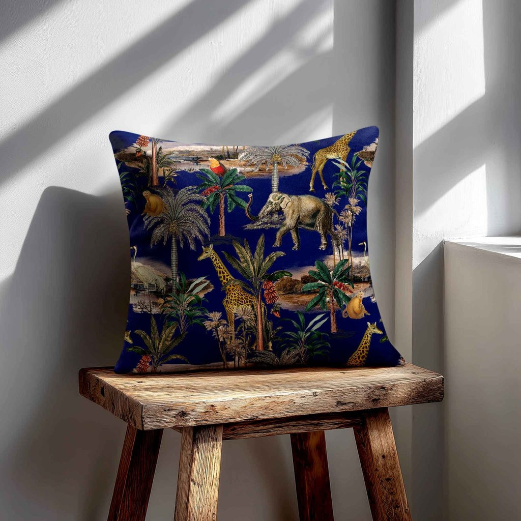 Safari Voyage | Sustainable Velvet Cushion - Midnight 40 x 40 cm Standard by Izabela Peters