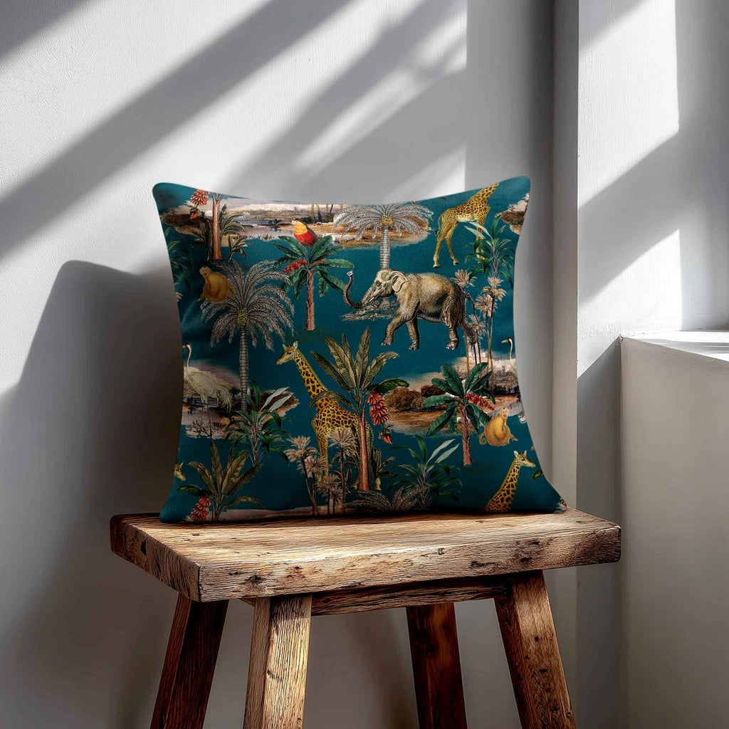 Safari Voyage | Sustainable Velvet Cushion - Teal 40 x 40 cm Standard by Izabela Peters