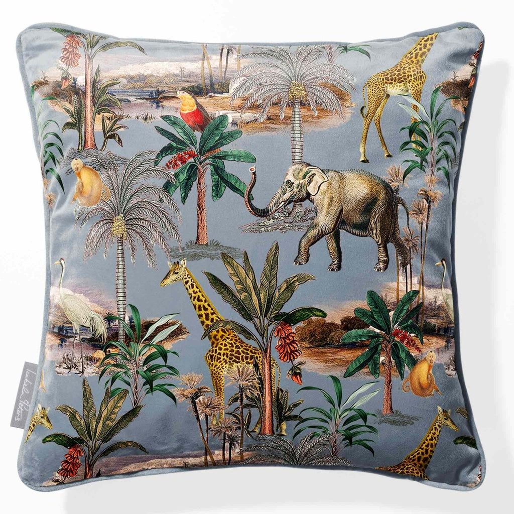 Safari Voyage | Sustainable Velvet Cushion - French Grey 40 x 40 cm Piped by Izabela Peters