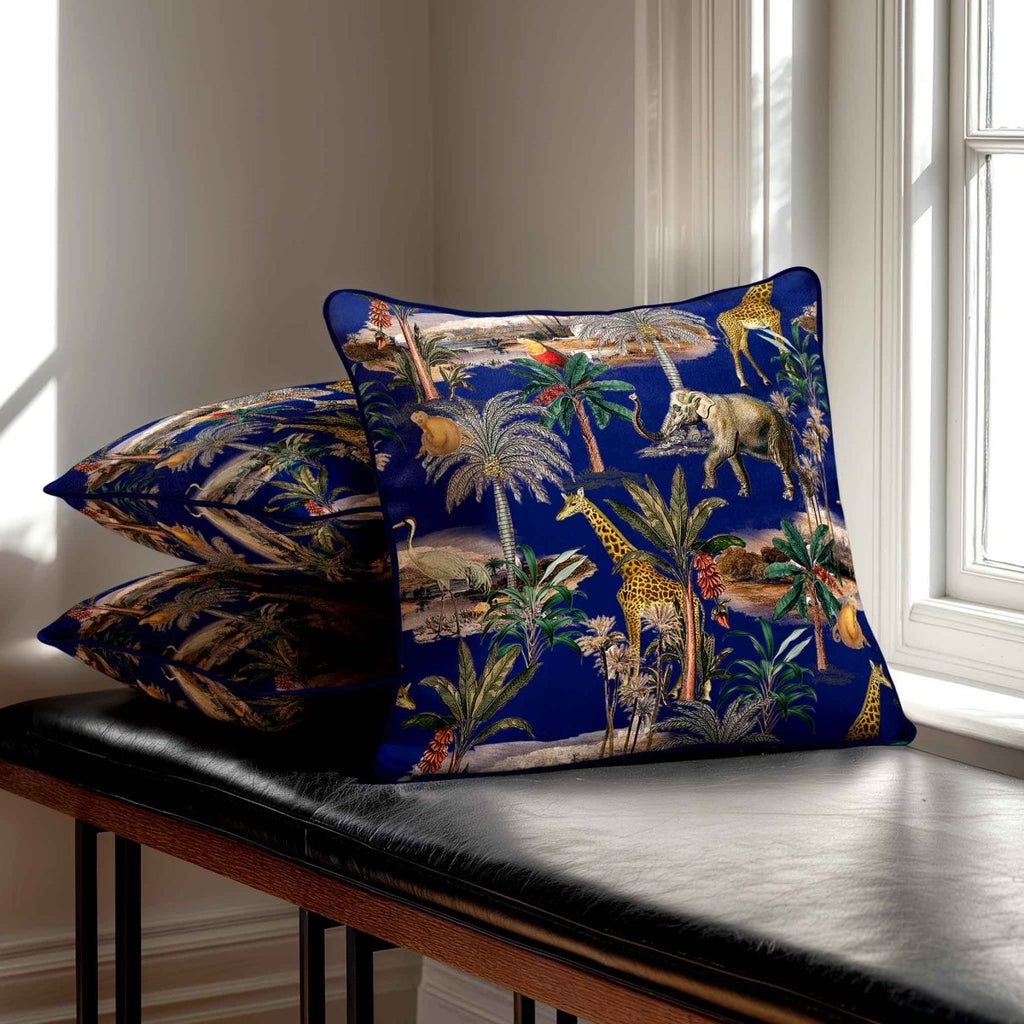 Safari Voyage | Sustainable Velvet Cushion - Midnight 40 x 40 cm Piped by Izabela Peters