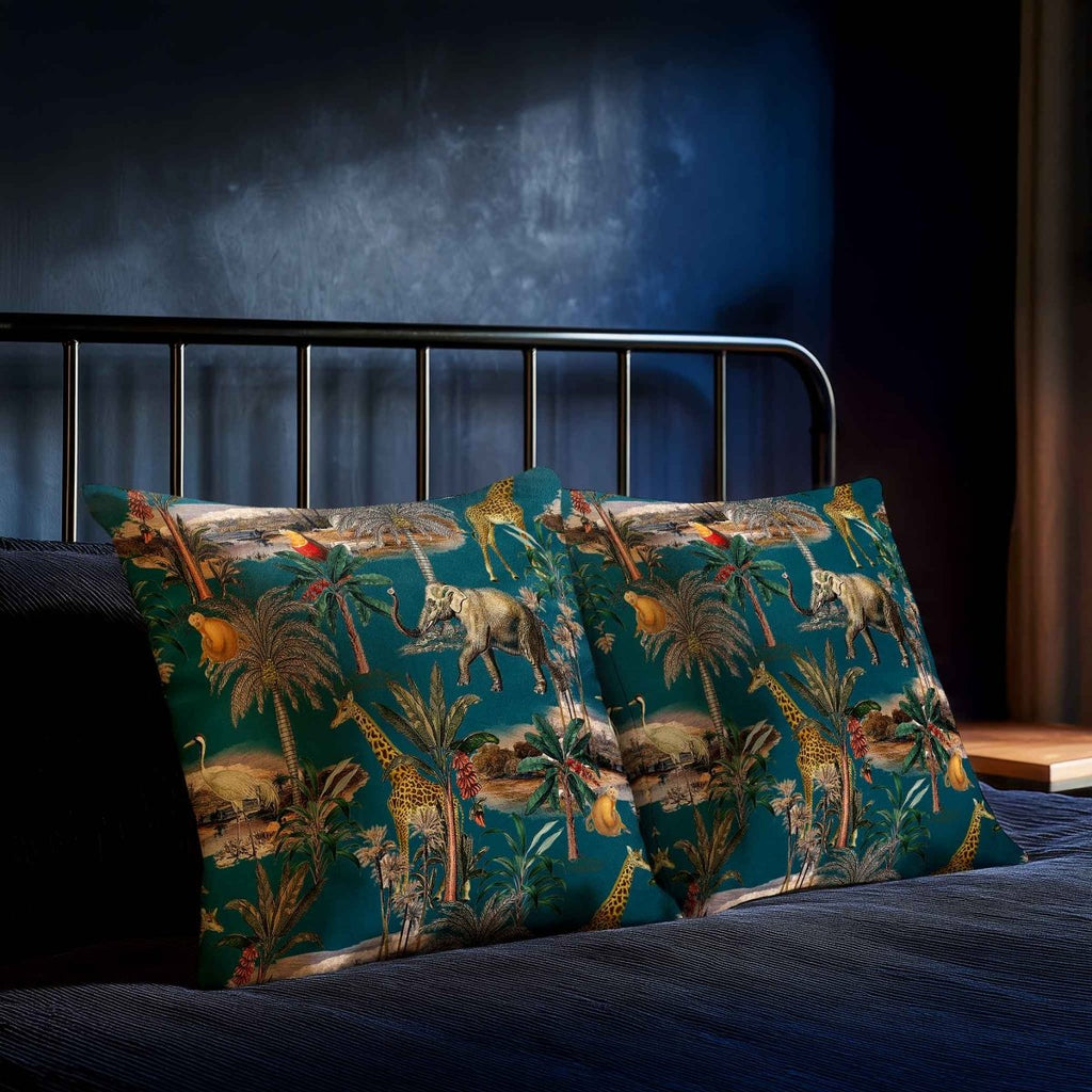 Safari Voyage | Sustainable Velvet Cushion - Teal 40 x 40 cm Standard by Izabela Peters