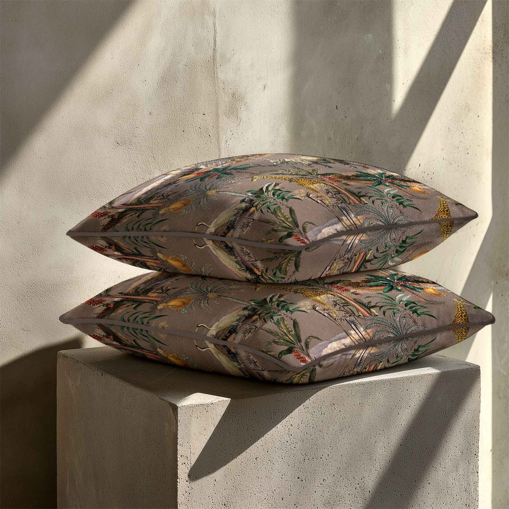 Safari Voyage | Sustainable Velvet Cushion - Dovedale Stone 40 x 40 cm Piped by Izabela Peters