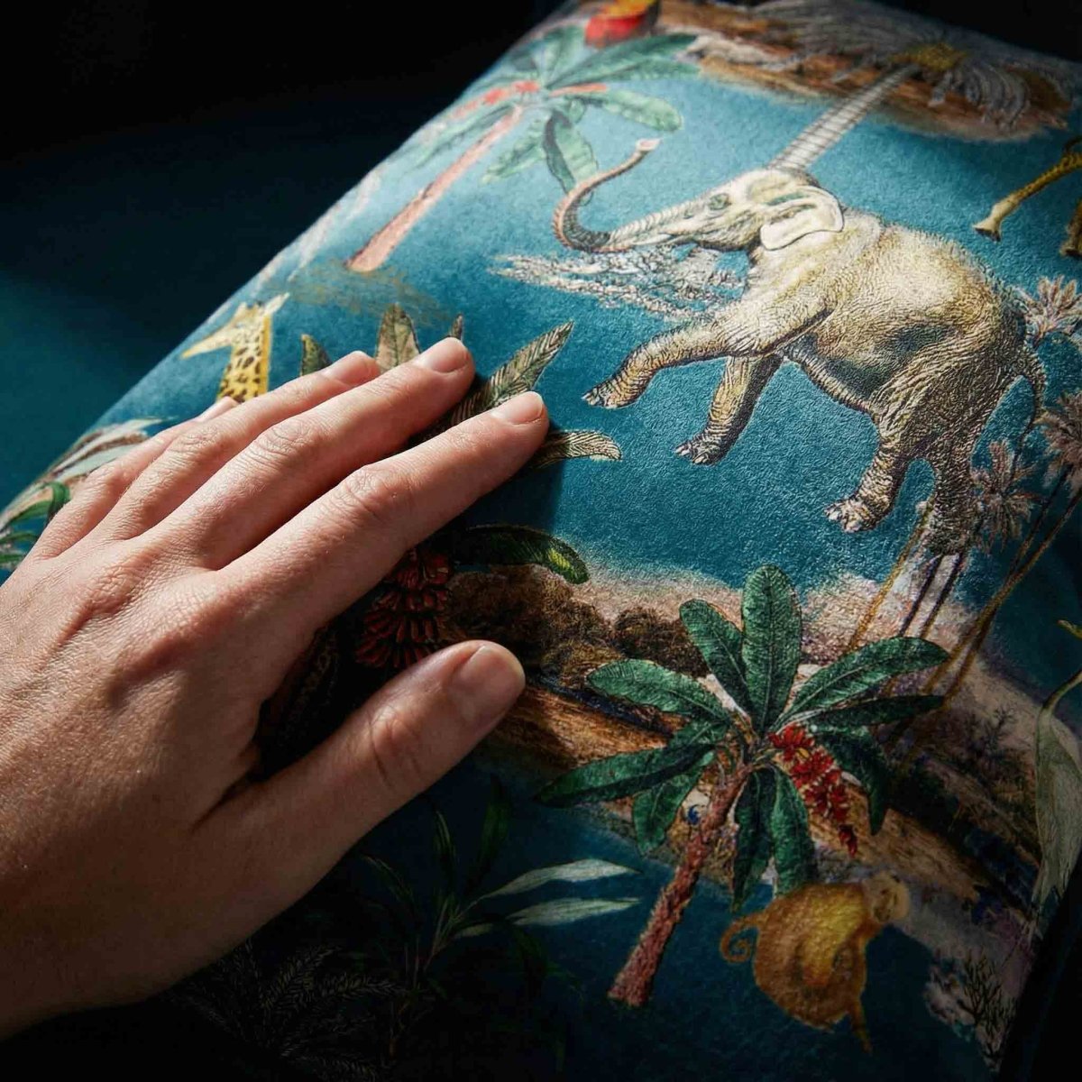 Safari Voyage | Sustainable Velvet Cushion - Teal 40 x 40 cm Standard by Izabela Peters