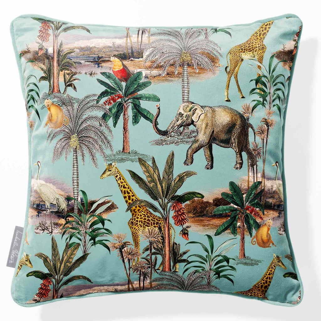 Safari Voyage | Sustainable Velvet Cushion - Blue Surf 40 x 40 cm Piped by Izabela Peters