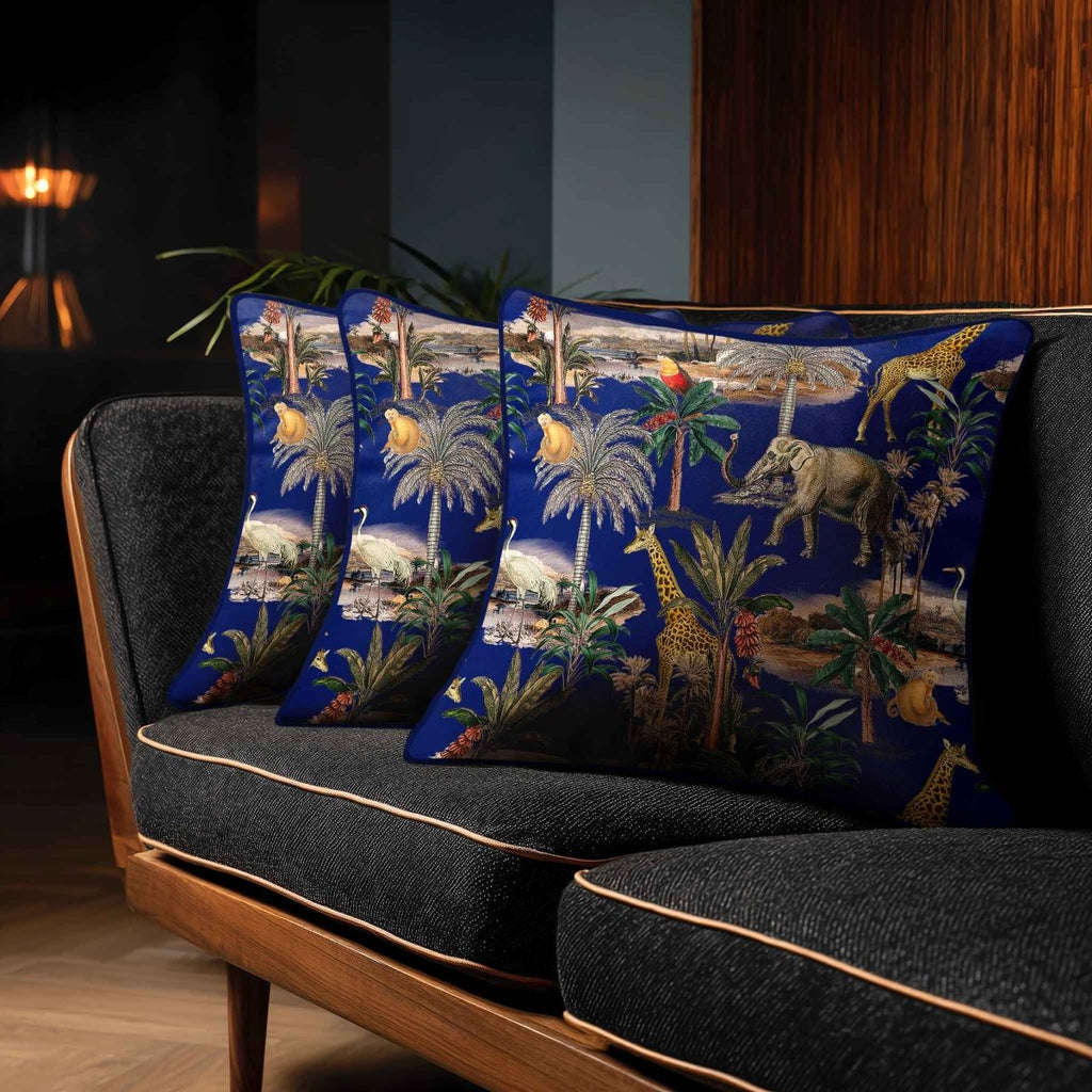 Safari Voyage | Sustainable Velvet Cushion - Midnight 40 x 40 cm Standard by Izabela Peters