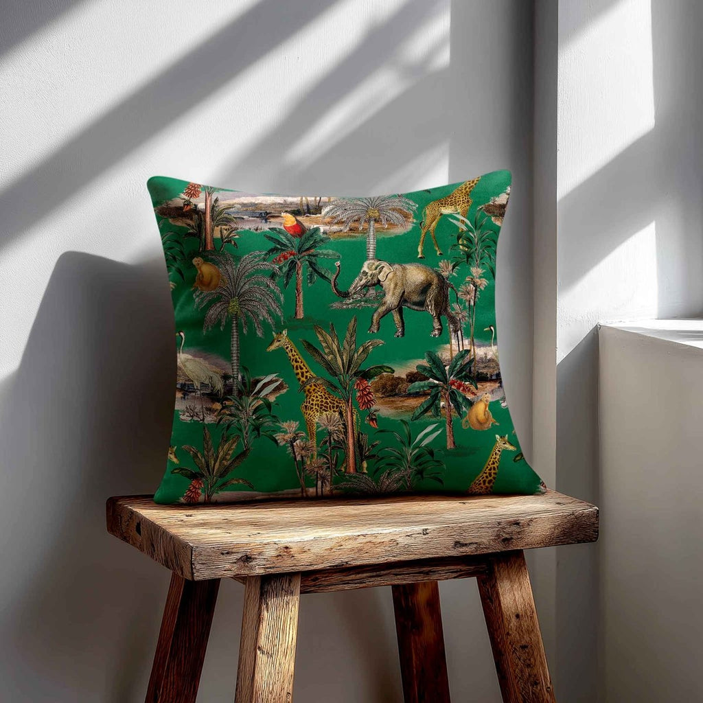 Safari Voyage | Sustainable Velvet Cushion - Emerald Green 40 x 40 cm Standard by Izabela Peters