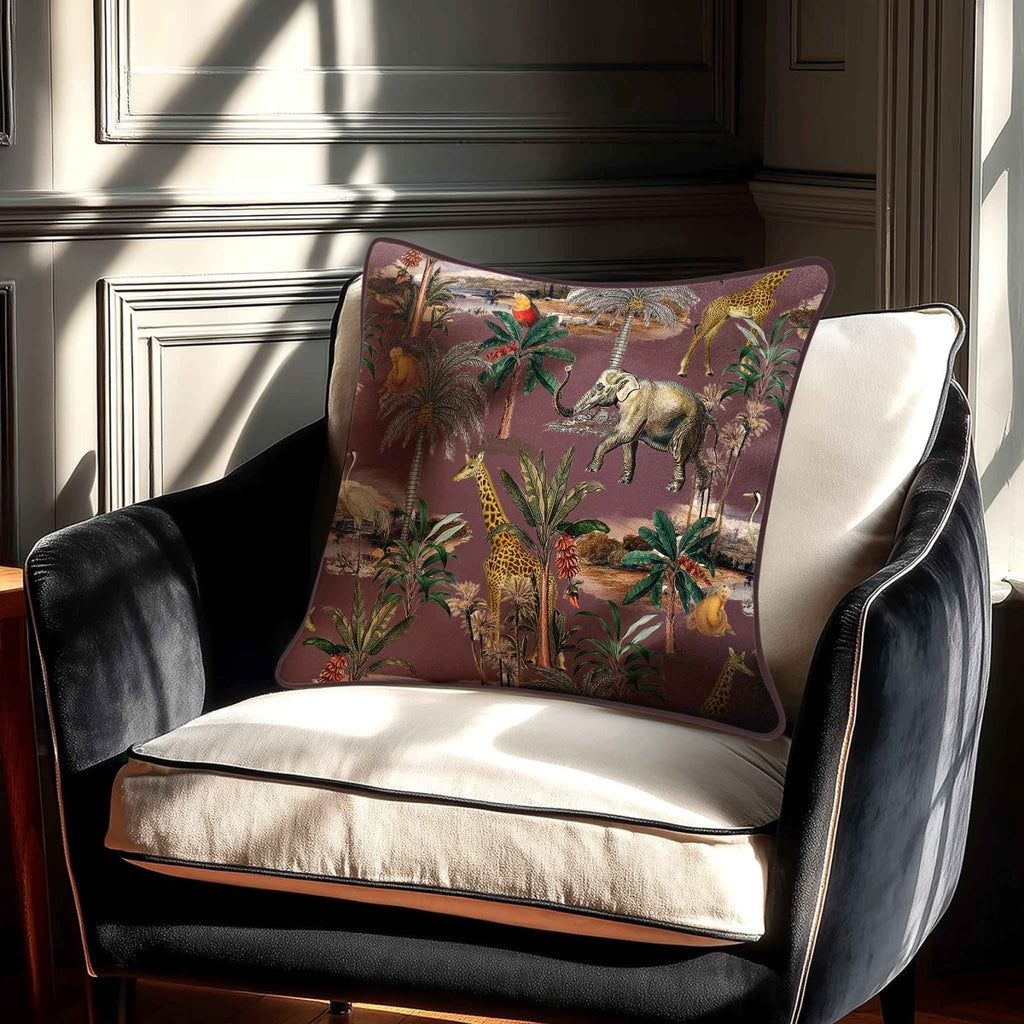 Safari Voyage | Sustainable Velvet Cushion - Italian Grape 40 x 40 cm Piped by Izabela Peters