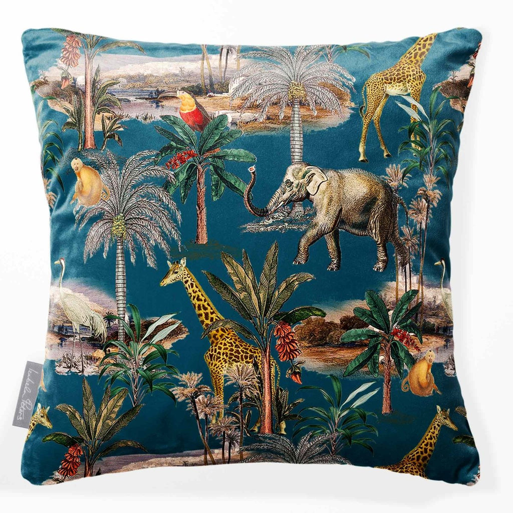 Safari Voyage | Sustainable Velvet Cushion - Teal 40 x 40 cm Standard by Izabela Peters