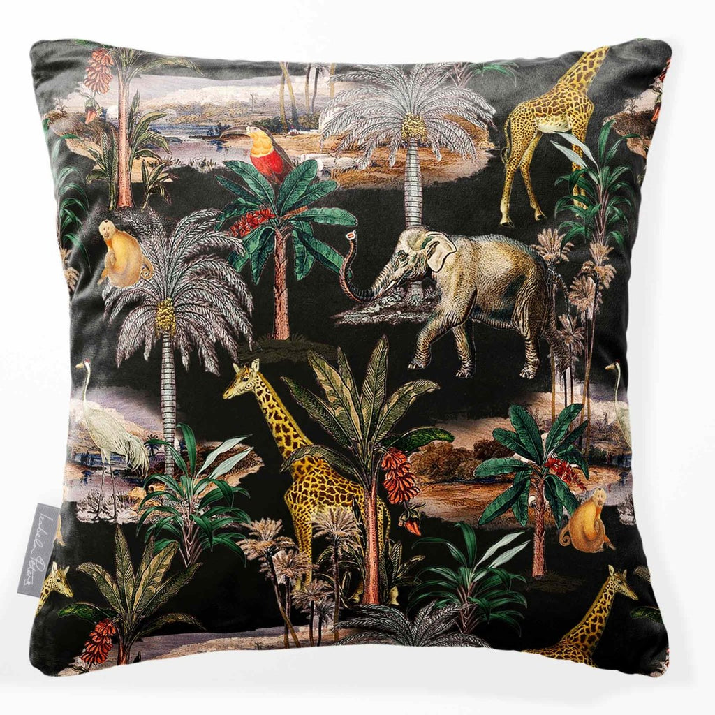 Safari Voyage | Sustainable Velvet Cushion - Charcoal 40 x 40 cm Smooth by Izabela Peters