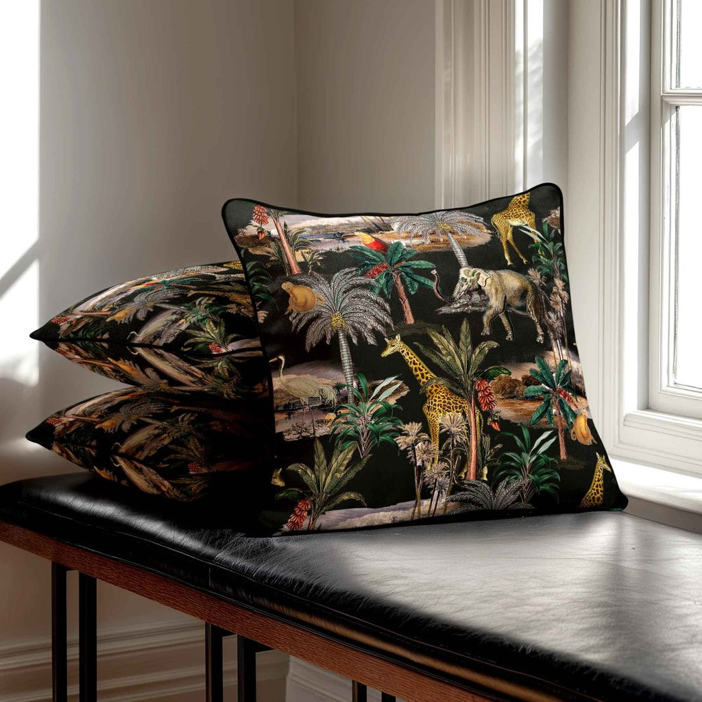 Safari Voyage | Sustainable Velvet Cushion - Charcoal 40 x 40 cm Piped by Izabela Peters