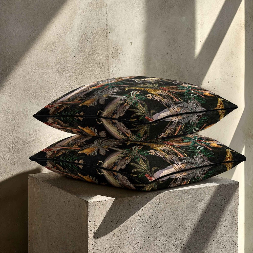 Safari Voyage | Sustainable Velvet Cushion - Charcoal 40 x 40 cm Piped by Izabela Peters