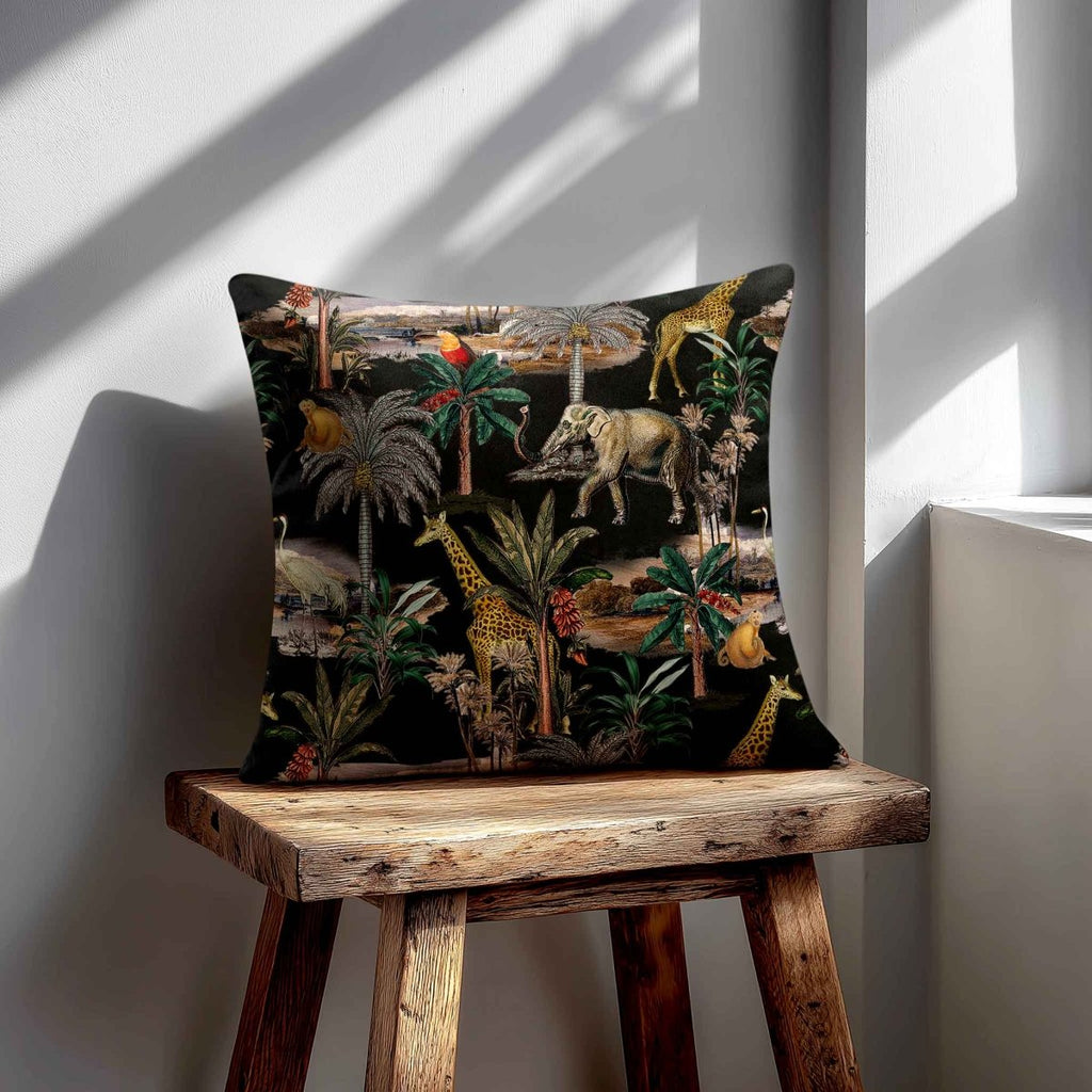 Safari Voyage | Sustainable Velvet Cushion - Charcoal 40 x 40 cm Standard by Izabela Peters