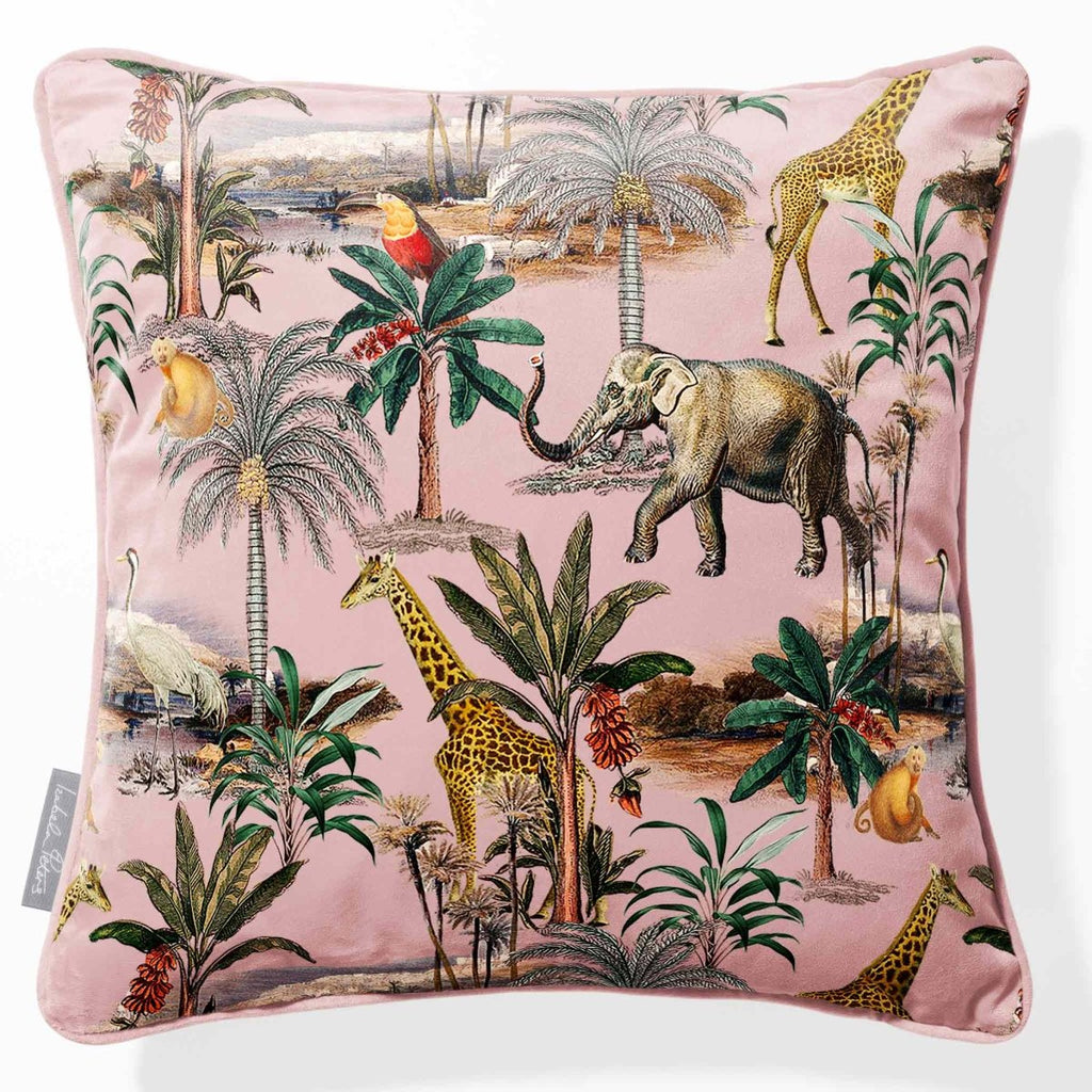 Safari Voyage | Sustainable Velvet Cushion - Rosewater 40 x 40 cm Piped by Izabela Peters