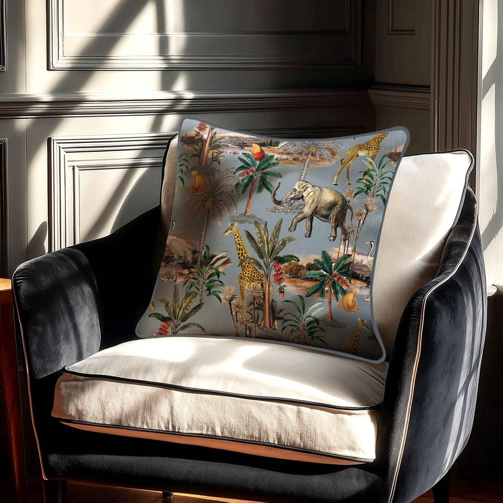 Safari Voyage | Sustainable Velvet Cushion - French Grey 40 x 40 cm Piped by Izabela Peters