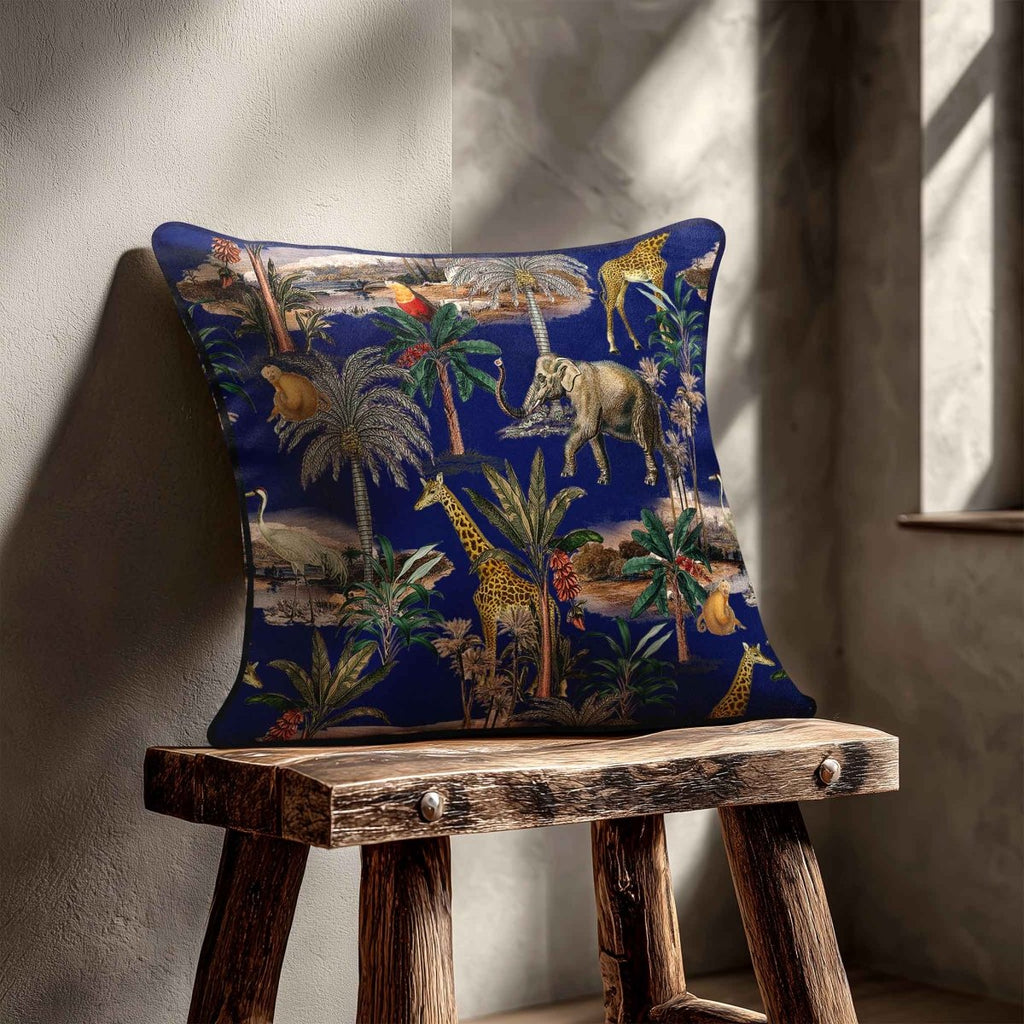 Safari Voyage | Sustainable Velvet Cushion - Midnight 40 x 40 cm Piped by Izabela Peters
