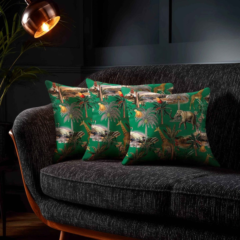 Safari Voyage | Sustainable Velvet Cushion - Emerald Green 40 x 40 cm Standard by Izabela Peters